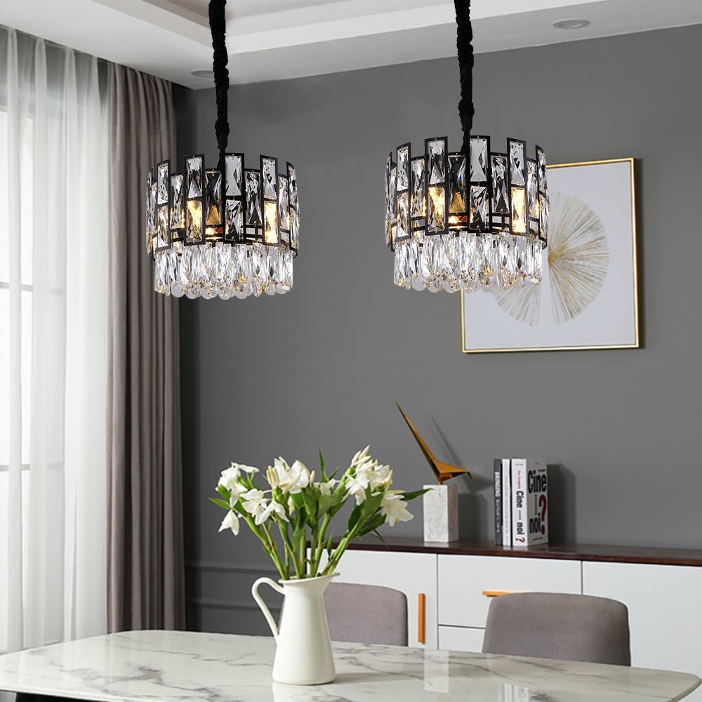 Modern Chandelier Round Black Metal Frame Crystal Pendants - BeyPan