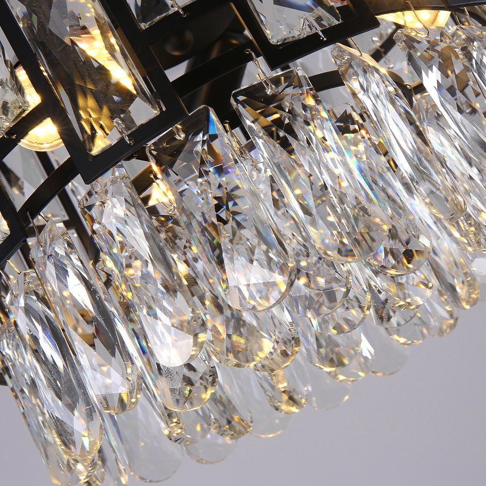 Modern Chandelier Round Black Metal Frame Crystal Pendants - BeyPan