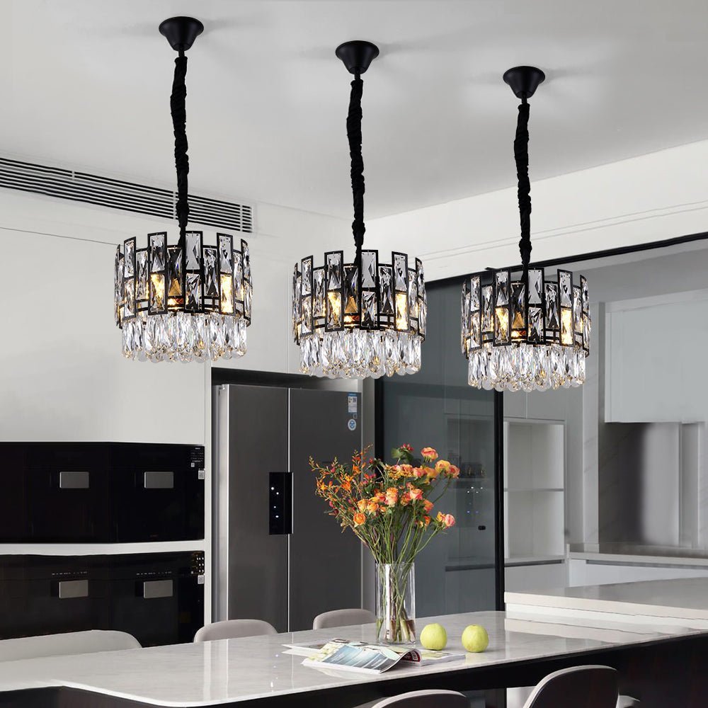 Modern Chandelier Round Black Metal Frame Crystal Pendants - BeyPan Main image