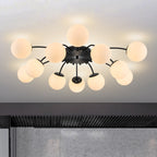 Modern Frosted Glass Bubble Globe Black Semi-Flush Mount Ceiling Light Fixture - BeyPan