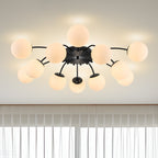 Modern Frosted Glass Bubble Globe Black Semi-Flush Mount Ceiling Light Fixture - BeyPan