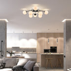 Modern Frosted Glass Bubble Globe Black Semi-Flush Mount Ceiling Light Fixture - BeyPan