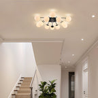 Modern Frosted Glass Bubble Globe Black Semi-Flush Mount Ceiling Light Fixture - BeyPan