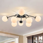 Modern Frosted Glass Bubble Globe Black Semi-Flush Mount Ceiling Light Fixture - BeyPan
