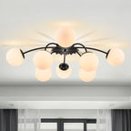 Modern Frosted Glass Bubble Globe Black Semi-Flush Mount Ceiling Light Fixture - BeyPan