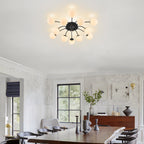 Modern Frosted Glass Bubble Globe Black Semi-Flush Mount Ceiling Light Fixture - BeyPan