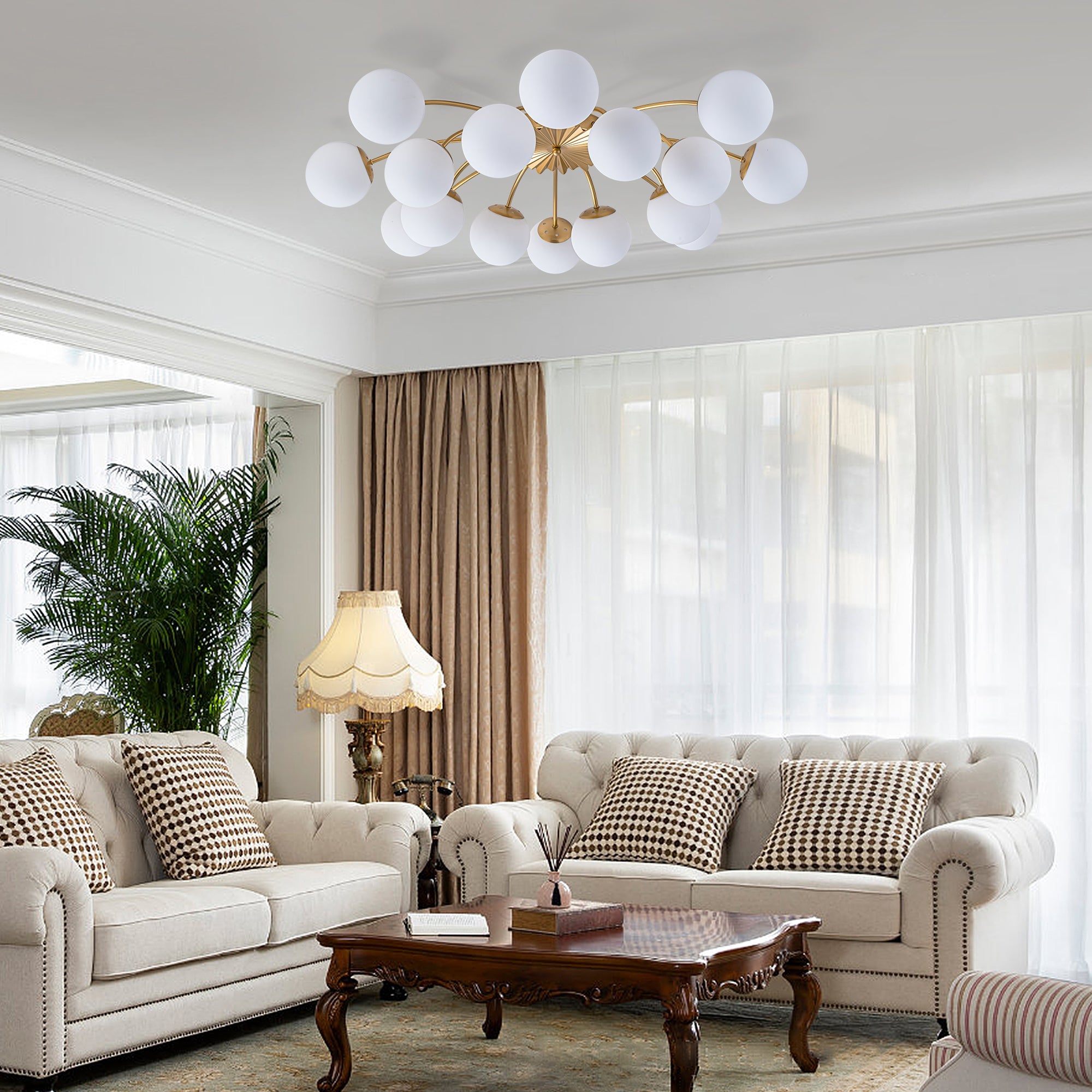 Modern Frosted Glass Bubble Globe Gold Semi-Flush Mount Ceiling Light Fixture - BeyPan