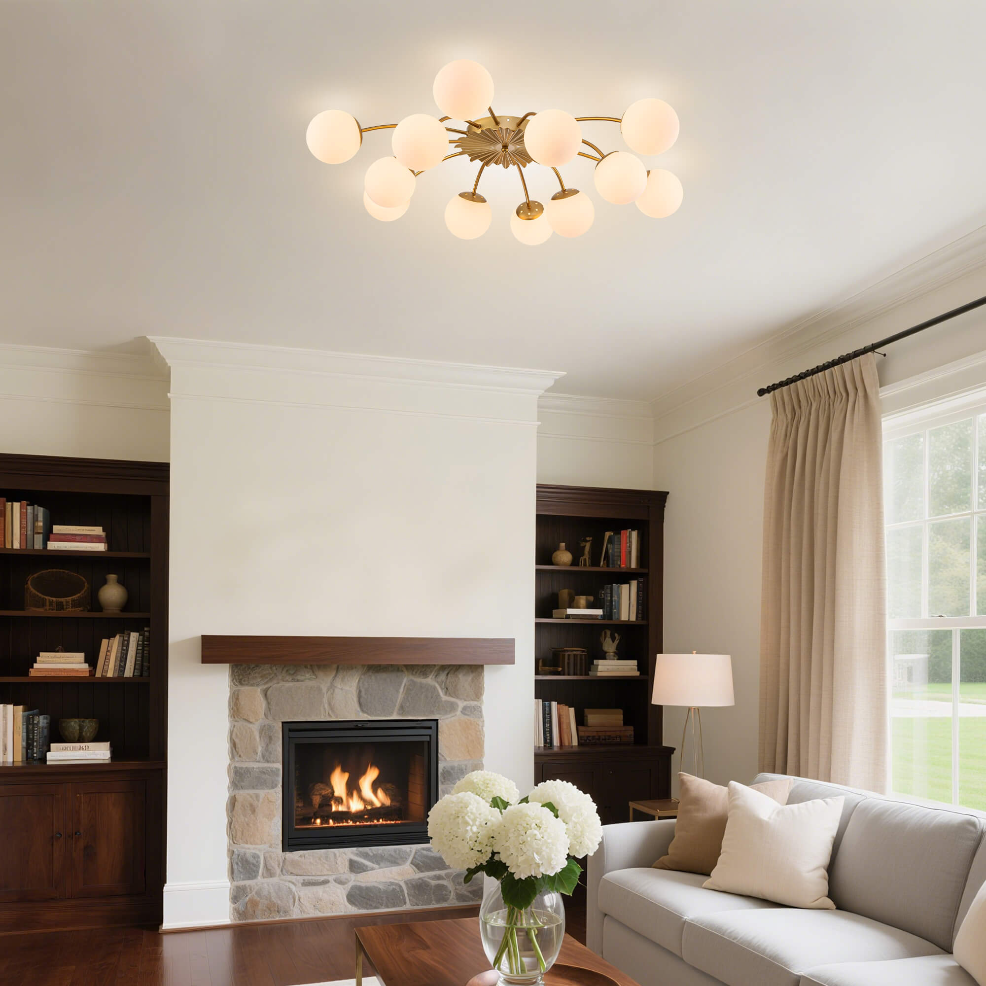 Modern Frosted Glass Bubble Globe Gold Semi-Flush Mount Ceiling Light Fixture - BeyPan