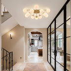 Modern Frosted Glass Bubble Globe Gold Semi-Flush Mount Ceiling Light Fixture - BeyPan