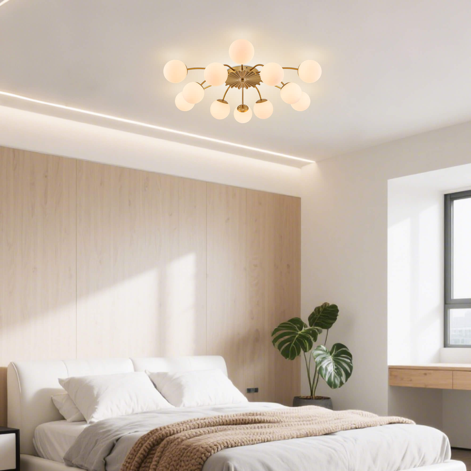 Modern Frosted Glass Bubble Globe Gold Semi-Flush Mount Ceiling Light Fixture - BeyPan