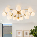 Modern Frosted Glass Bubble Globe Gold Semi-Flush Mount Ceiling Light Fixture - BeyPan