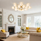 Modern Frosted Glass Bubble Globe Gold Semi-Flush Mount Ceiling Light Fixture - BeyPan