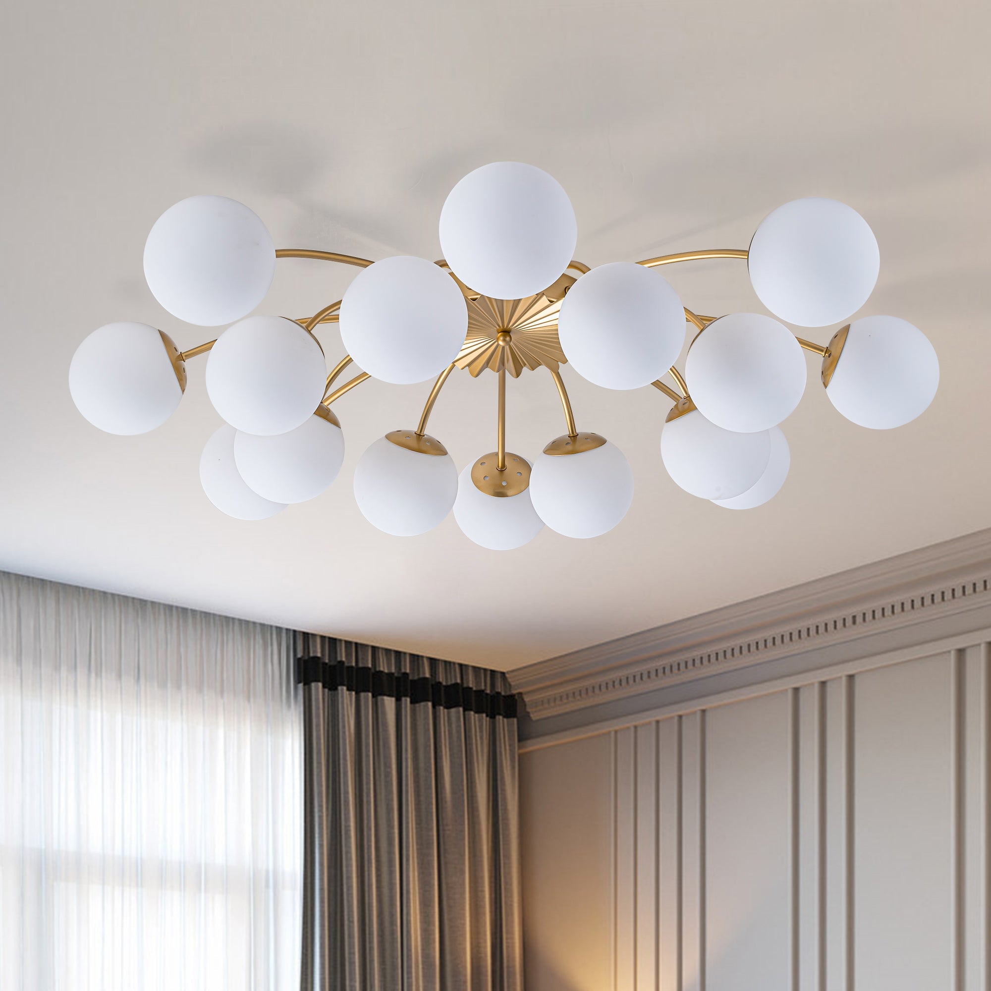 Modern Frosted Glass Bubble Globe Gold Semi-Flush Mount Ceiling Light Fixture - BeyPan
