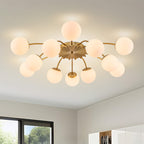 Modern Frosted Glass Bubble Globe Gold Semi-Flush Mount Ceiling Light Fixture - BeyPan