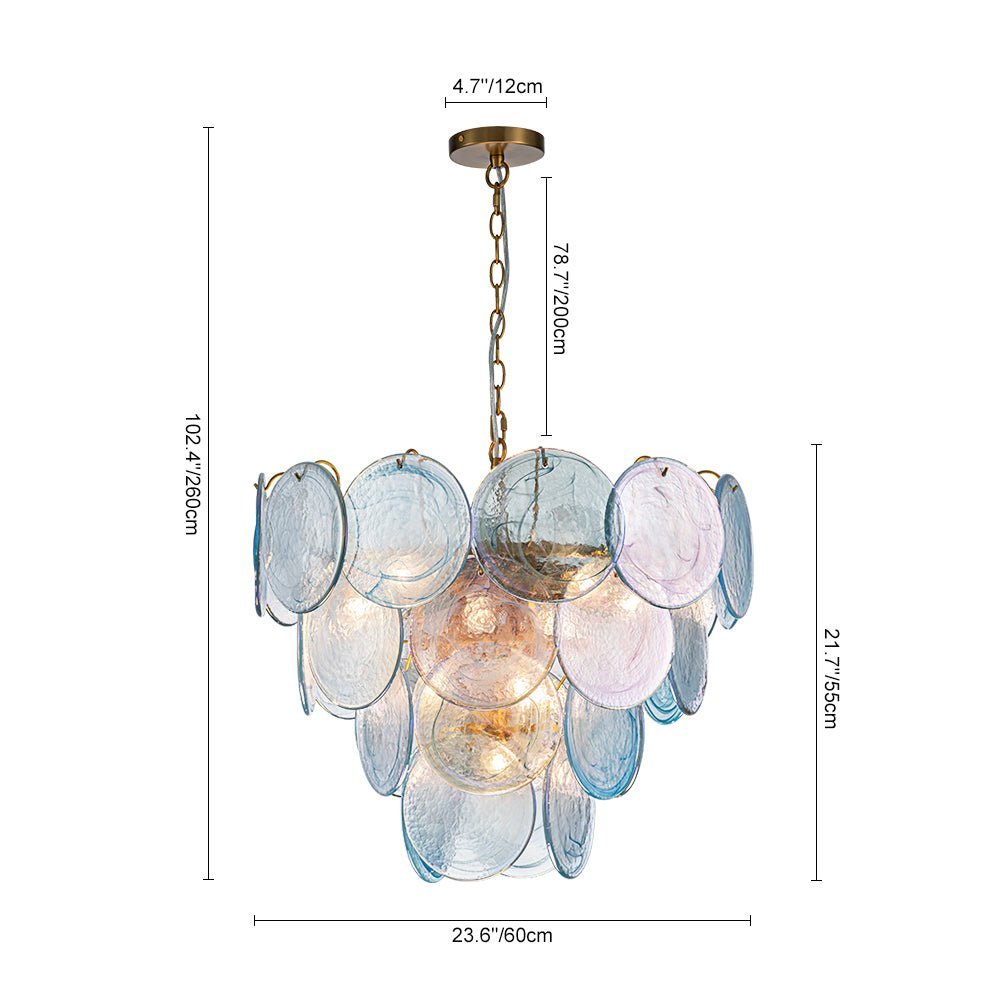Modern Glam Glass Disc Tiered Chandelier Coastal Round Disk Glass Art Pendant Light - BeyPan