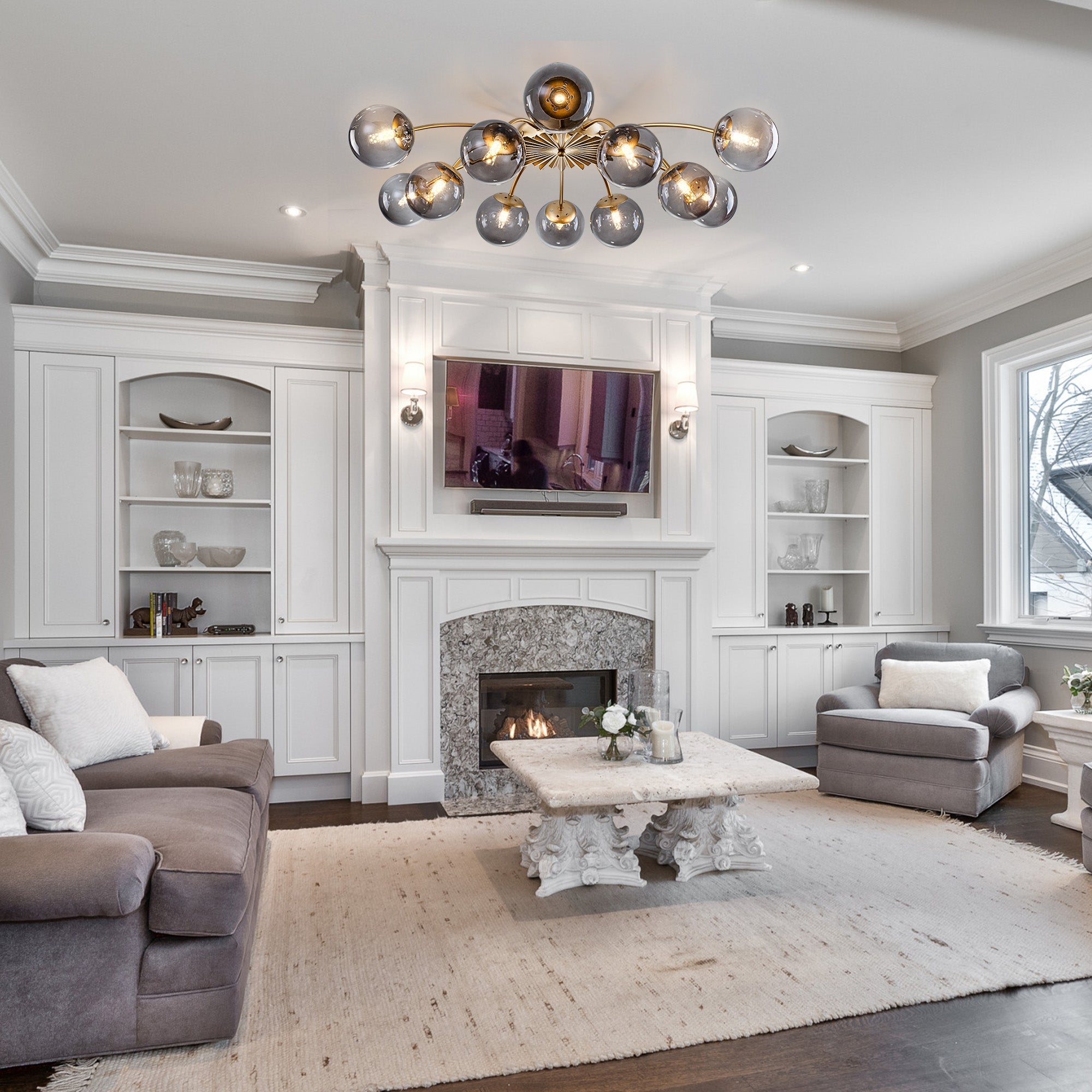 Modern Glass Bubble Globe Smoky Gray Semi-Flush Mount Ceiling Light Fixture - BeyPan