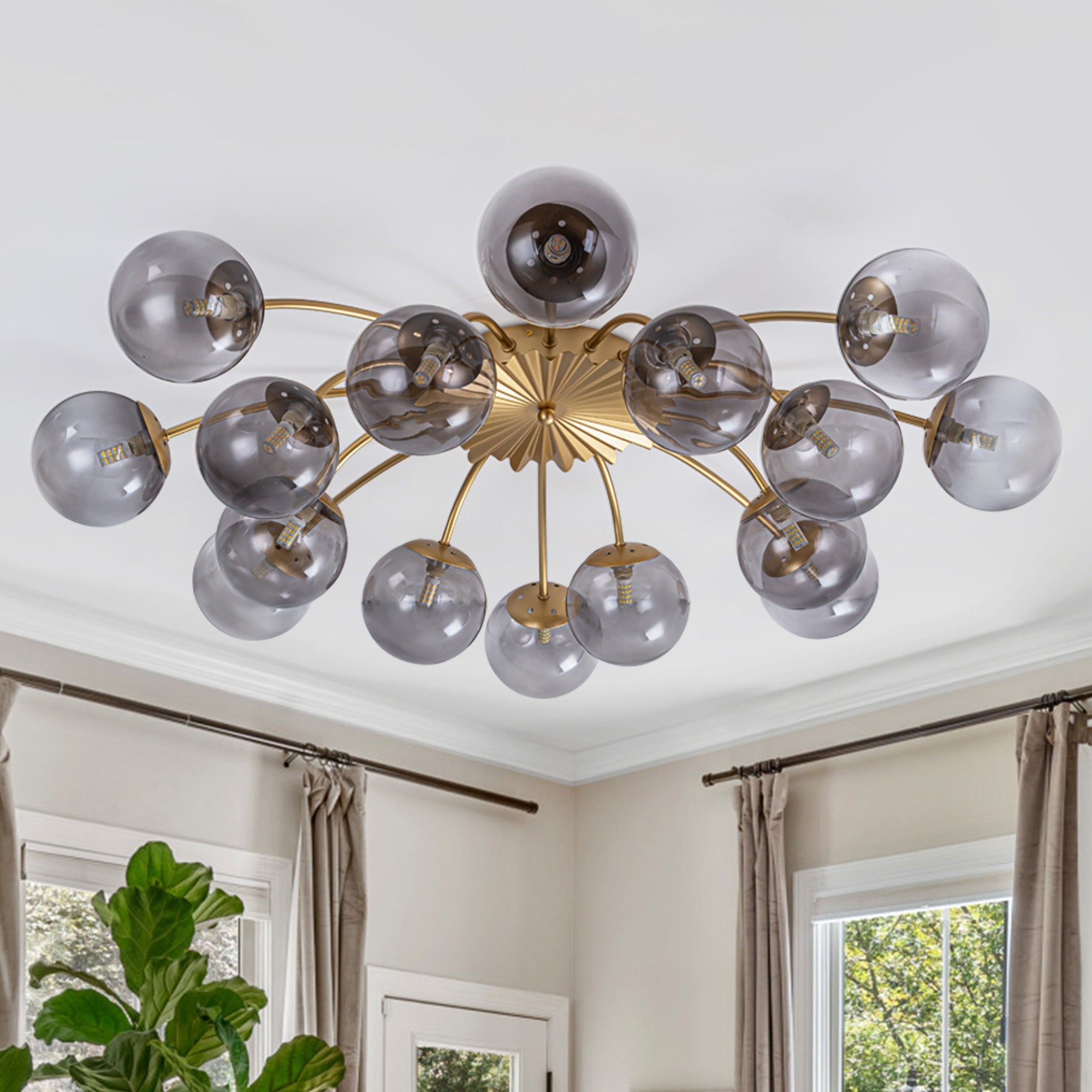 Modern Glass Bubble Globe Smoky Gray Semi-Flush Mount Ceiling Light Fixture - BeyPan
