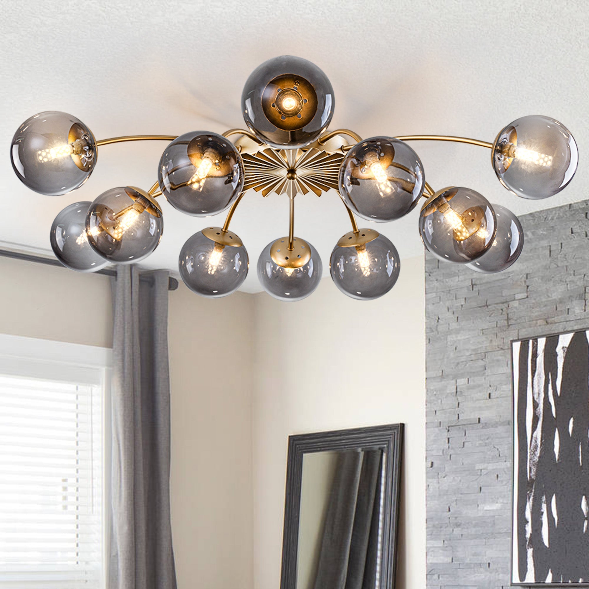 Modern Glass Bubble Globe Smoky Gray Semi-Flush Mount Ceiling Light Fixture - BeyPan