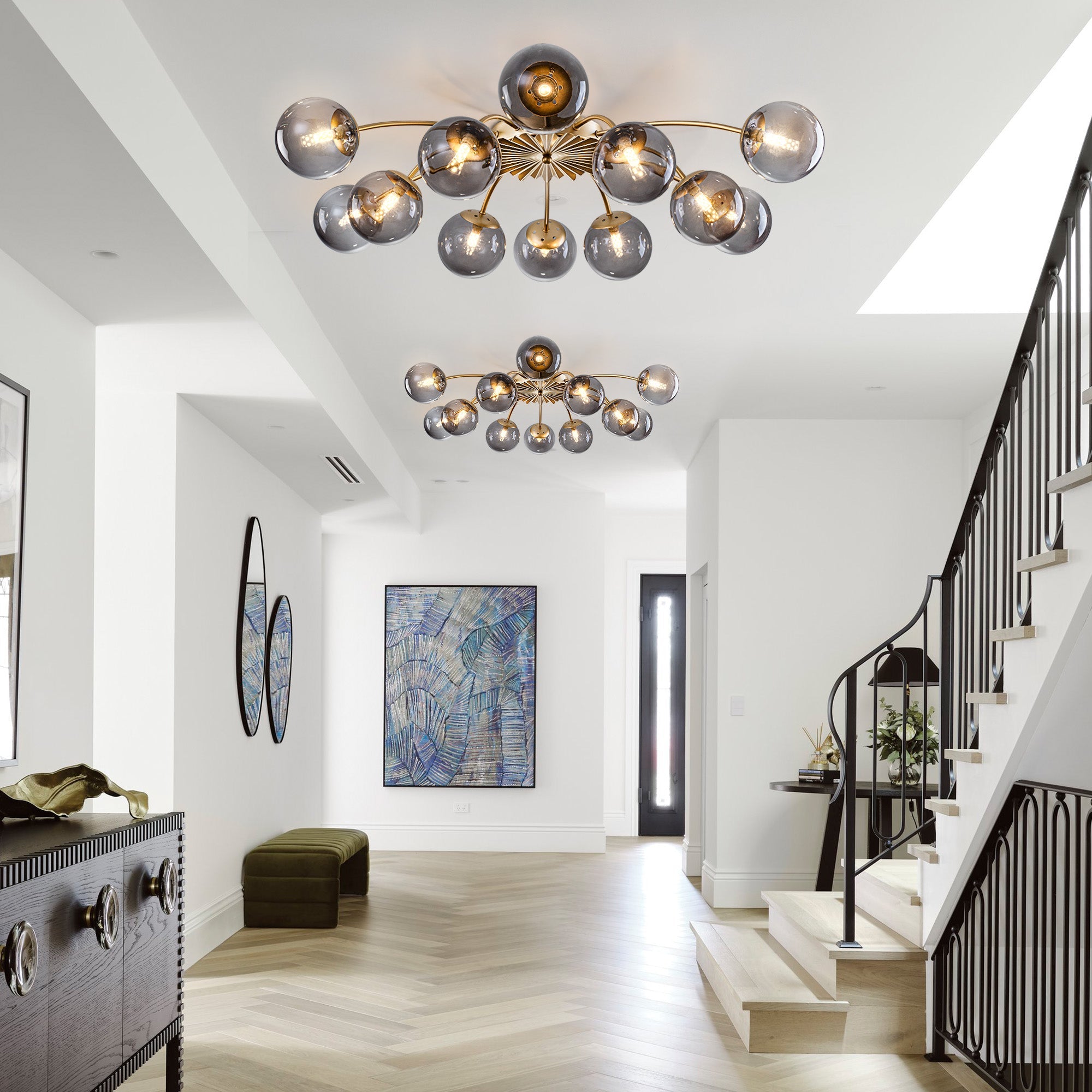 Modern Glass Bubble Globe Smoky Gray Semi-Flush Mount Ceiling Light Fixture - BeyPan