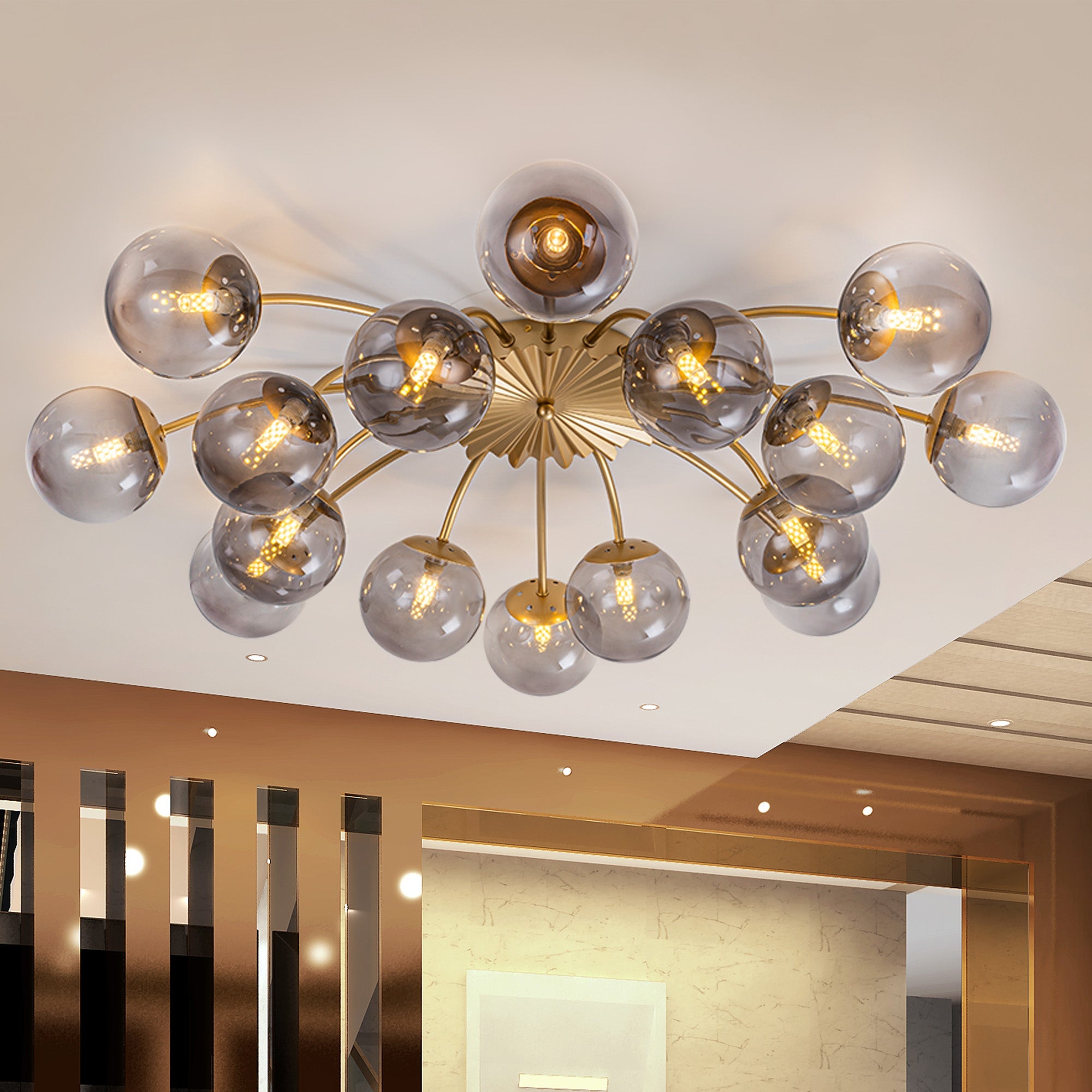 Modern Glass Bubble Globe Smoky Gray Semi-Flush Mount Ceiling Light Fixture - BeyPan