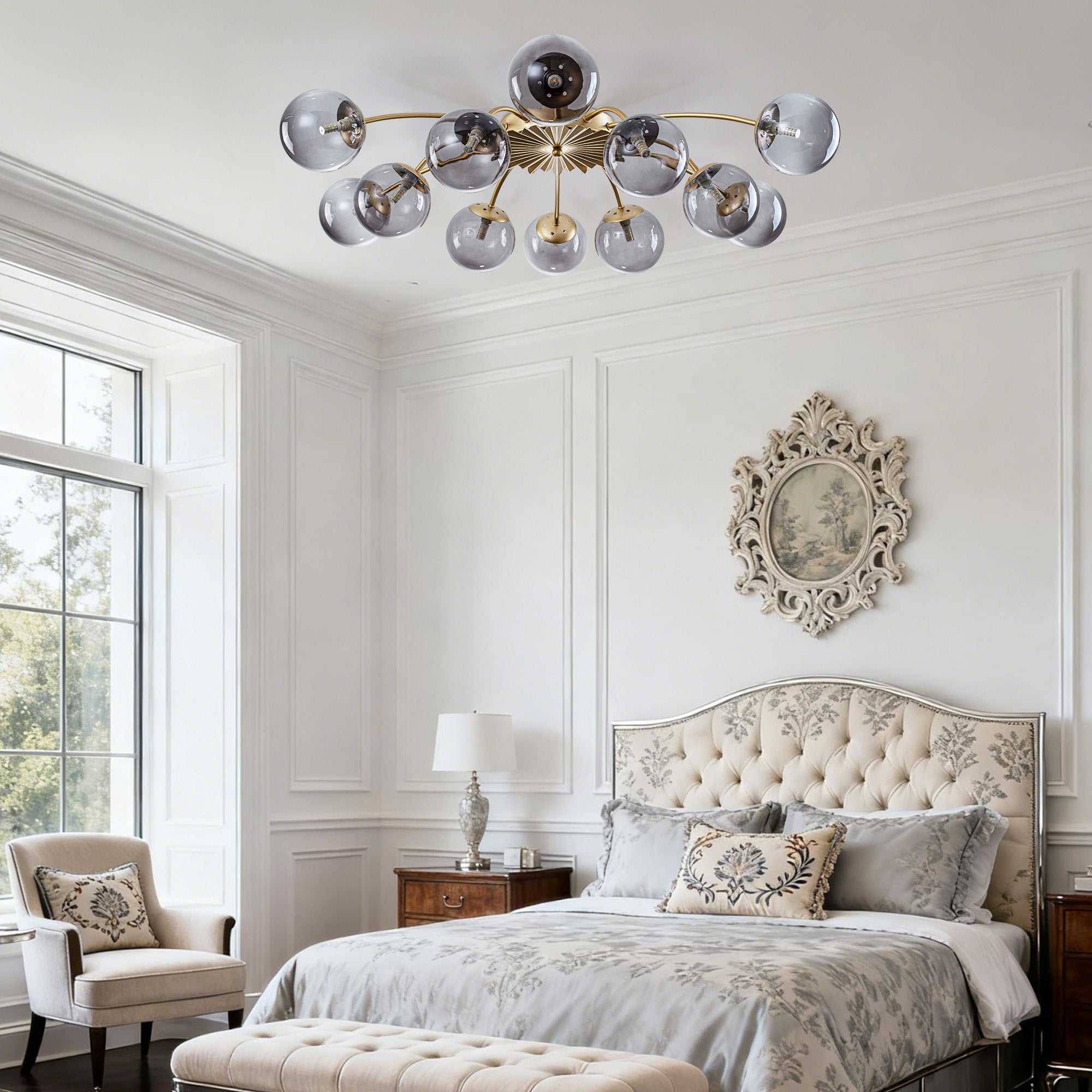 Modern Glass Bubble Globe Smoky Gray Semi-Flush Mount Ceiling Light Fixture - BeyPan