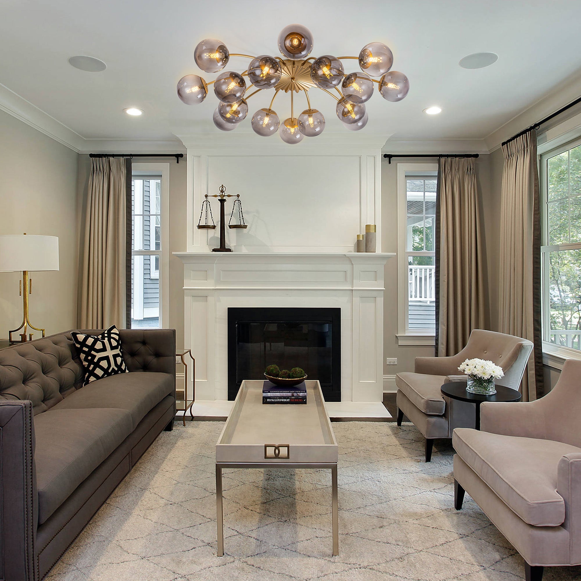 Modern Glass Bubble Globe Smoky Gray Semi-Flush Mount Ceiling Light Fixture - BeyPan