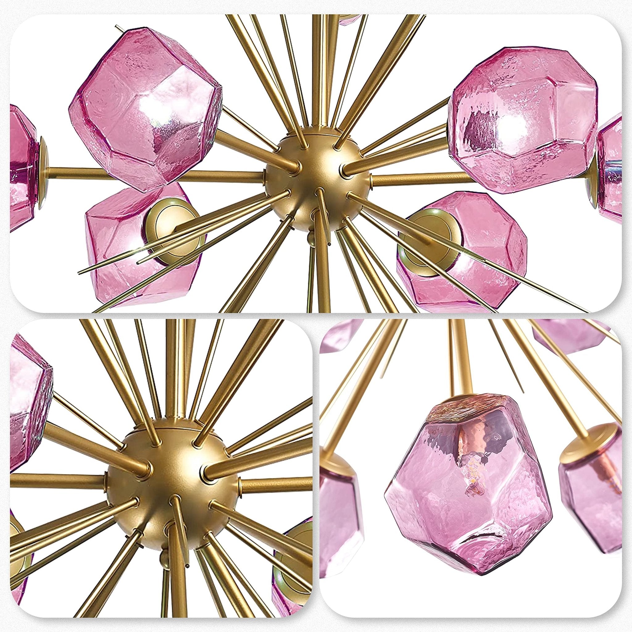 Modern Glass Chandeliers12 Light Pink Murano Art Deco Glass Sputnik Ceiling Light Fixture Gold Pendant Lighting - BeyPan