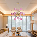 Modern Glass Chandeliers12 Light Pink Murano Art Deco Glass Sputnik Ceiling Light Fixture Gold Pendant Lighting - BeyPan