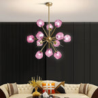 Modern Glass Chandeliers12 Light Pink Murano Art Deco Glass Sputnik Ceiling Light Fixture Gold Pendant Lighting - BeyPan