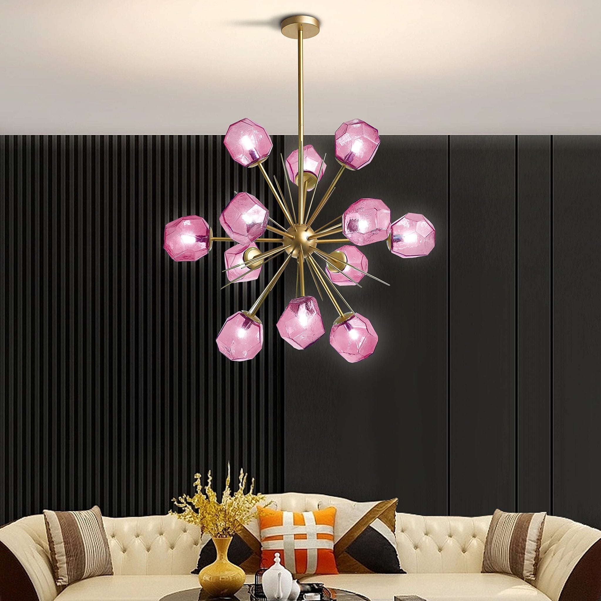 Modern Glass Chandeliers12 Light Pink Murano Art Deco Glass Sputnik Ceiling Light Fixture Gold Pendant Lighting - BeyPan
