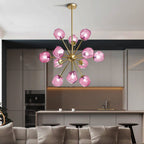 Modern Glass Chandeliers12 Light Pink Murano Art Deco Glass Sputnik Ceiling Light Fixture Gold Pendant Lighting - BeyPan