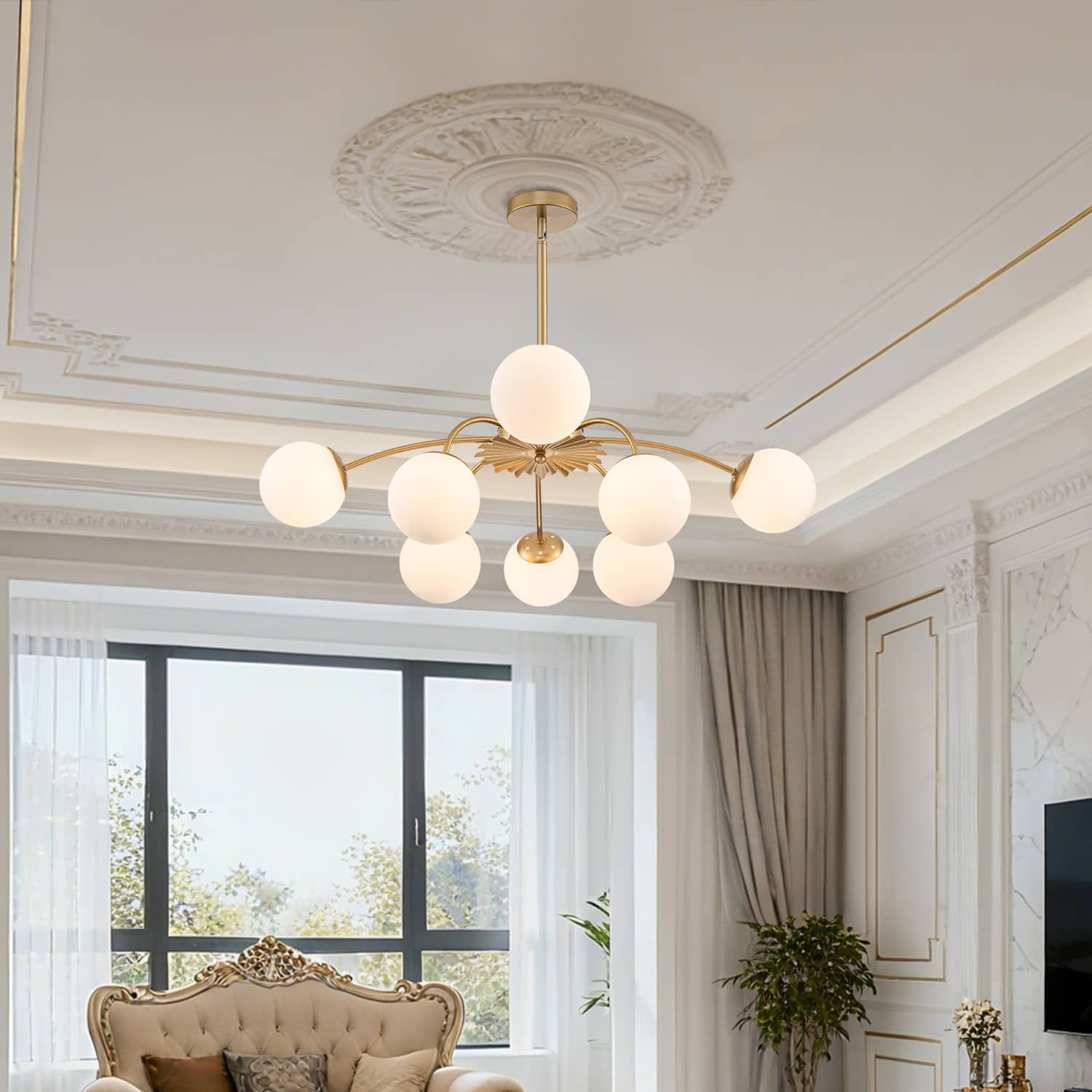 Modern Gold Frosted Glass Pendant Bubble Globe Chandelier - BeyPan
