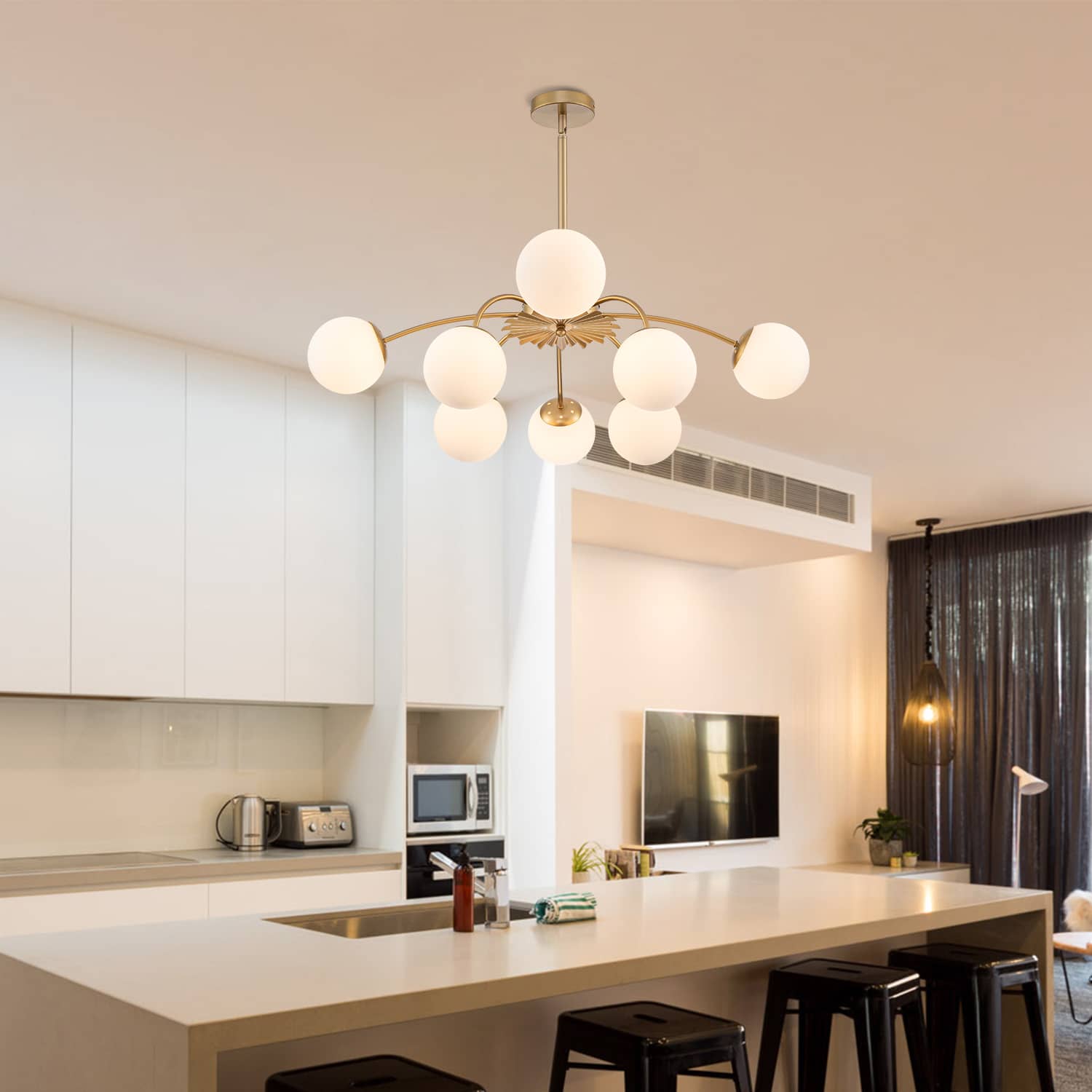 Modern Gold Frosted Glass Pendant Bubble Globe Chandelier - BeyPan