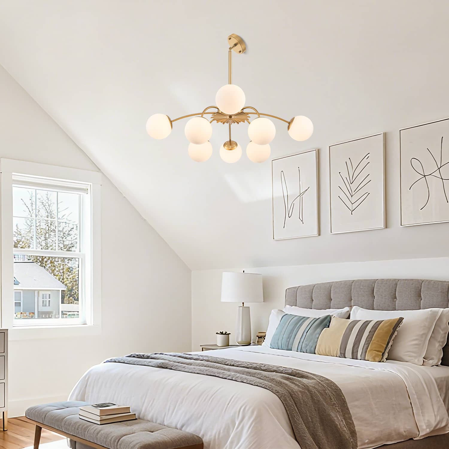 Modern Gold Frosted Glass Pendant Bubble Globe Chandelier - BeyPan