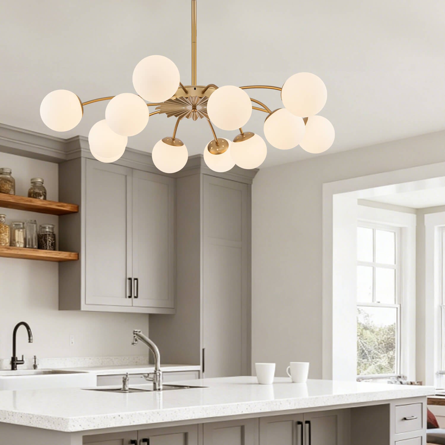 Modern Gold Frosted Glass Pendant Bubble Globe Chandelier - BeyPan