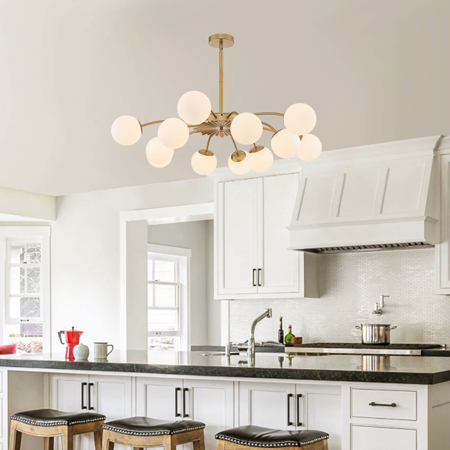 Modern Gold Frosted Glass Pendant Bubble Globe Chandelier - BeyPan