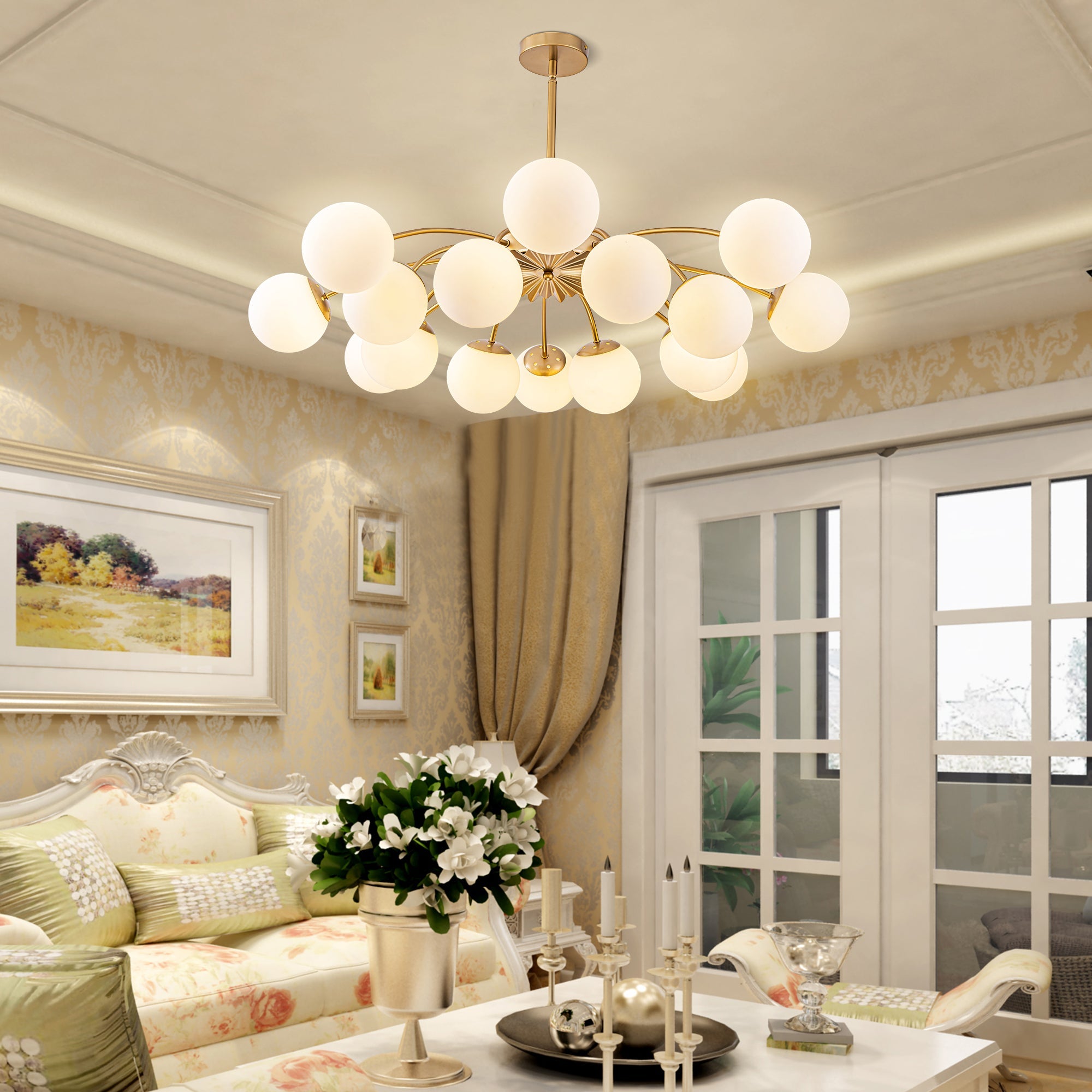 Modern Gold Frosted Glass Pendant Bubble Globe Chandelier - BeyPan