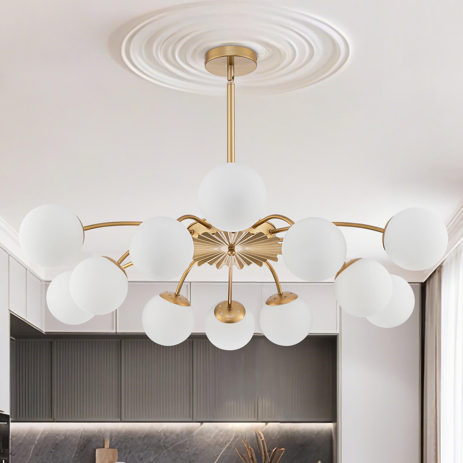 Modern Gold Frosted Glass Pendant Bubble Globe Chandelier - BeyPan