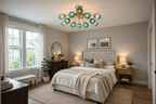 Modern Gold Retractable Ceiling Fan with Blue Glass Globes, 8-Light / 12-Light Flush Mount Fan with Remote - BeyPan
