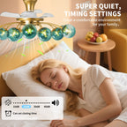 Modern Gold Retractable Ceiling Fan with Blue Glass Globes, 8-Light / 12-Light Flush Mount Fan with Remote - BeyPan