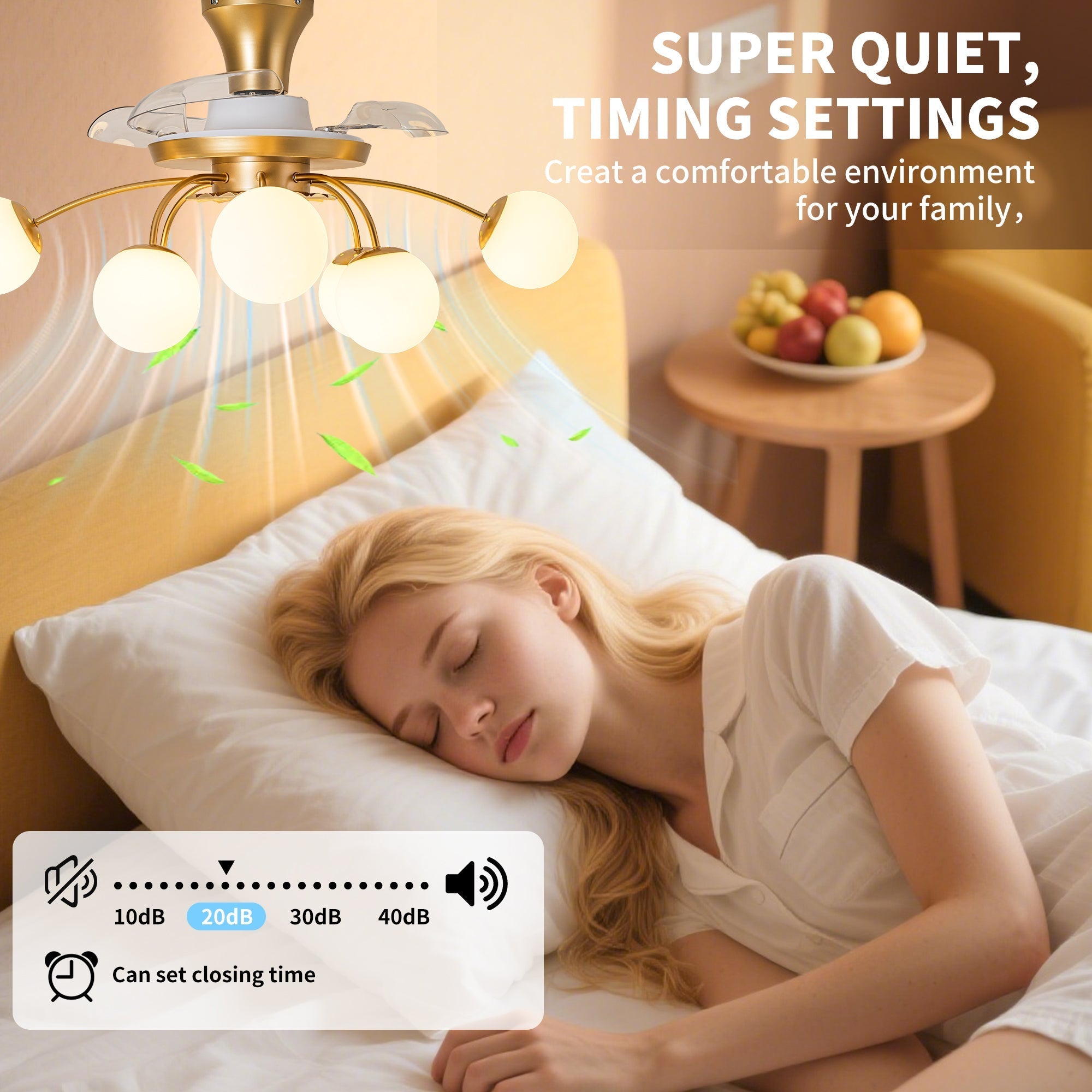 Modern Gold Retractable Ceiling Fan with Lights, 8-Light Flush Mount Fan with Remote - BeyPan