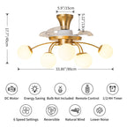 Modern Gold Retractable Ceiling Fan with Lights, 8-Light Flush Mount Fan with Remote - BeyPan