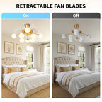 Modern Gold Retractable Ceiling Fan with Lights, 8-Light Flush Mount Fan with Remote - BeyPan