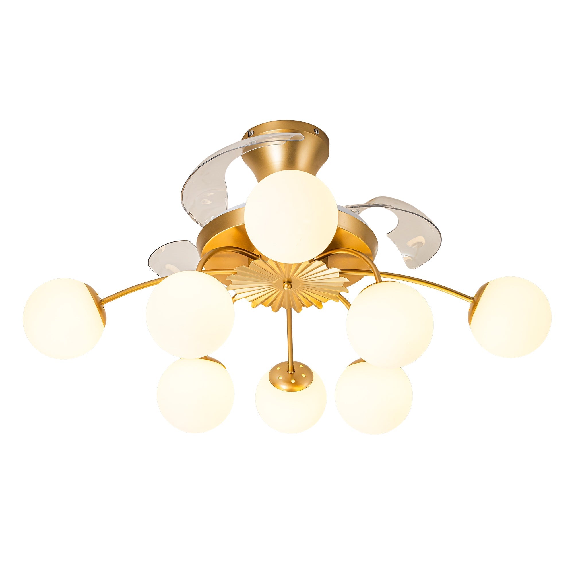 Modern Gold Retractable Ceiling Fan with Lights, 8-Light Flush Mount Fan with Remote - BeyPan