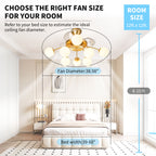 Modern Gold Retractable Ceiling Fan with Lights, 8-Light Flush Mount Fan with Remote - BeyPan