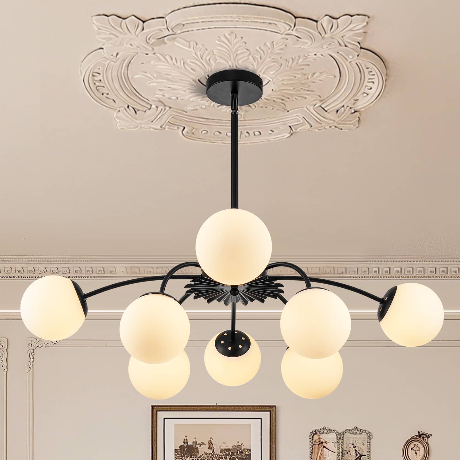 Modern Gold/Black Frosted Glass Pendant Bubble Globe Chandelier - BeyPan