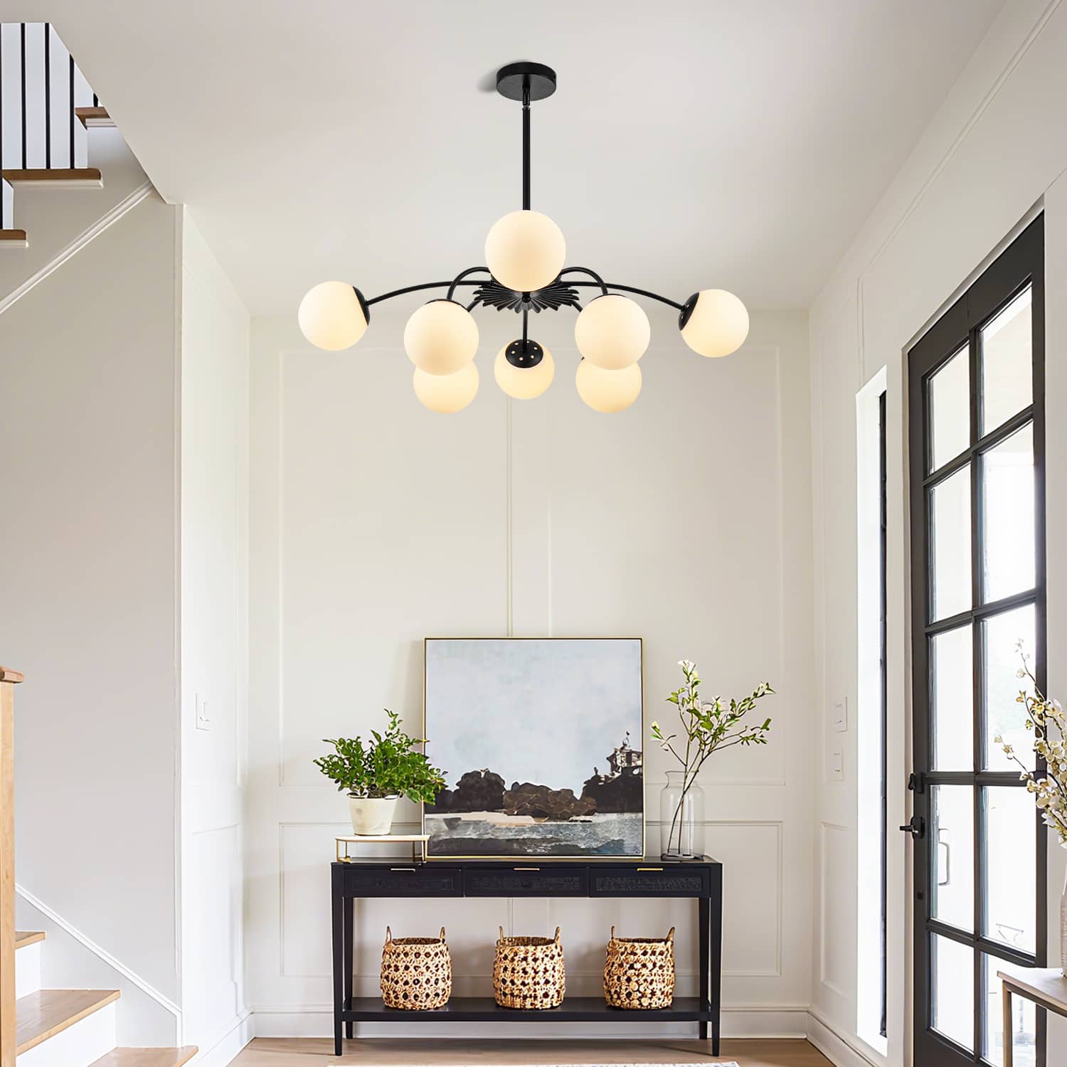 Modern Gold/Black Frosted Glass Pendant Bubble Globe Chandelier - BeyPan