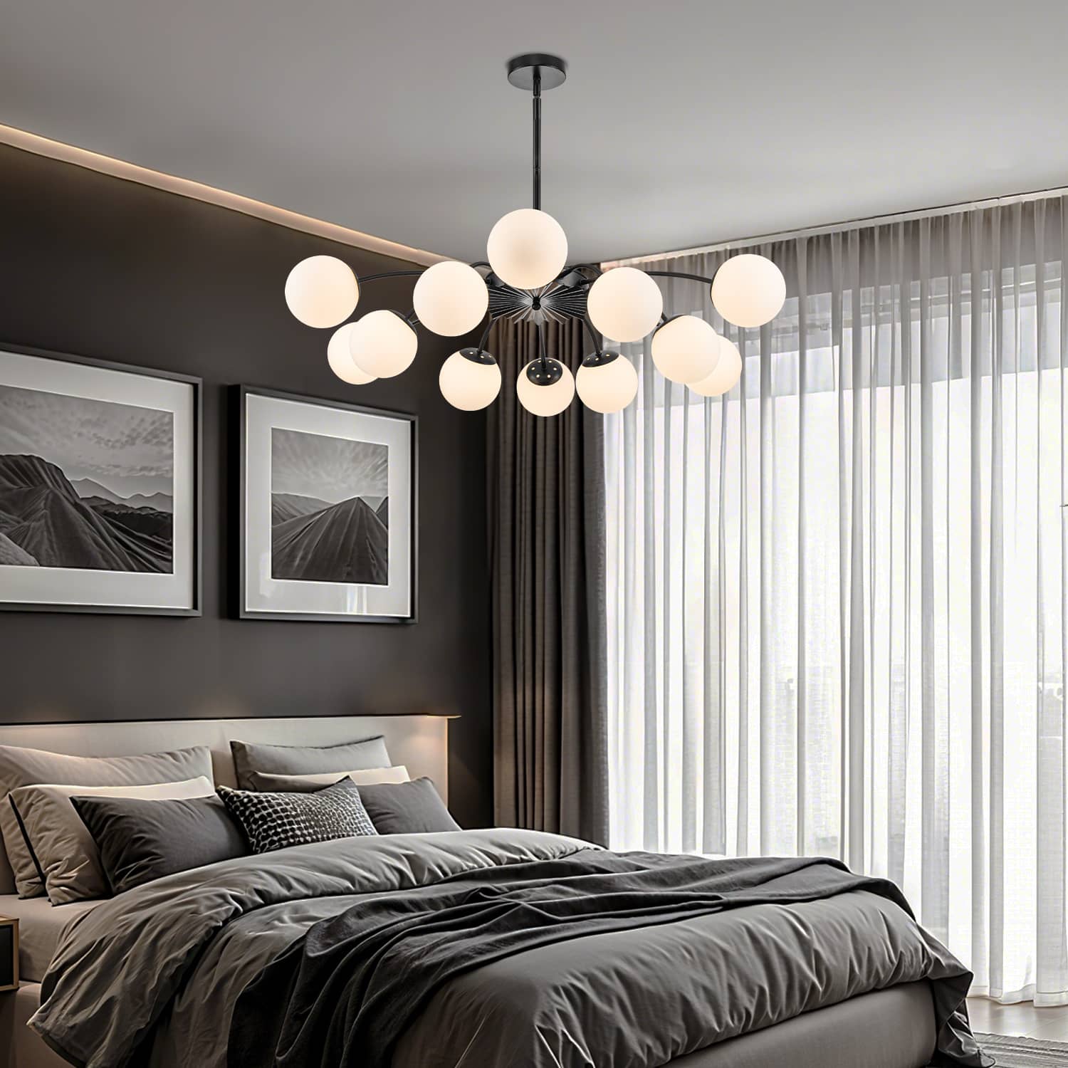 Modern Gold/Black Frosted Glass Pendant Bubble Globe Chandelier - BeyPan