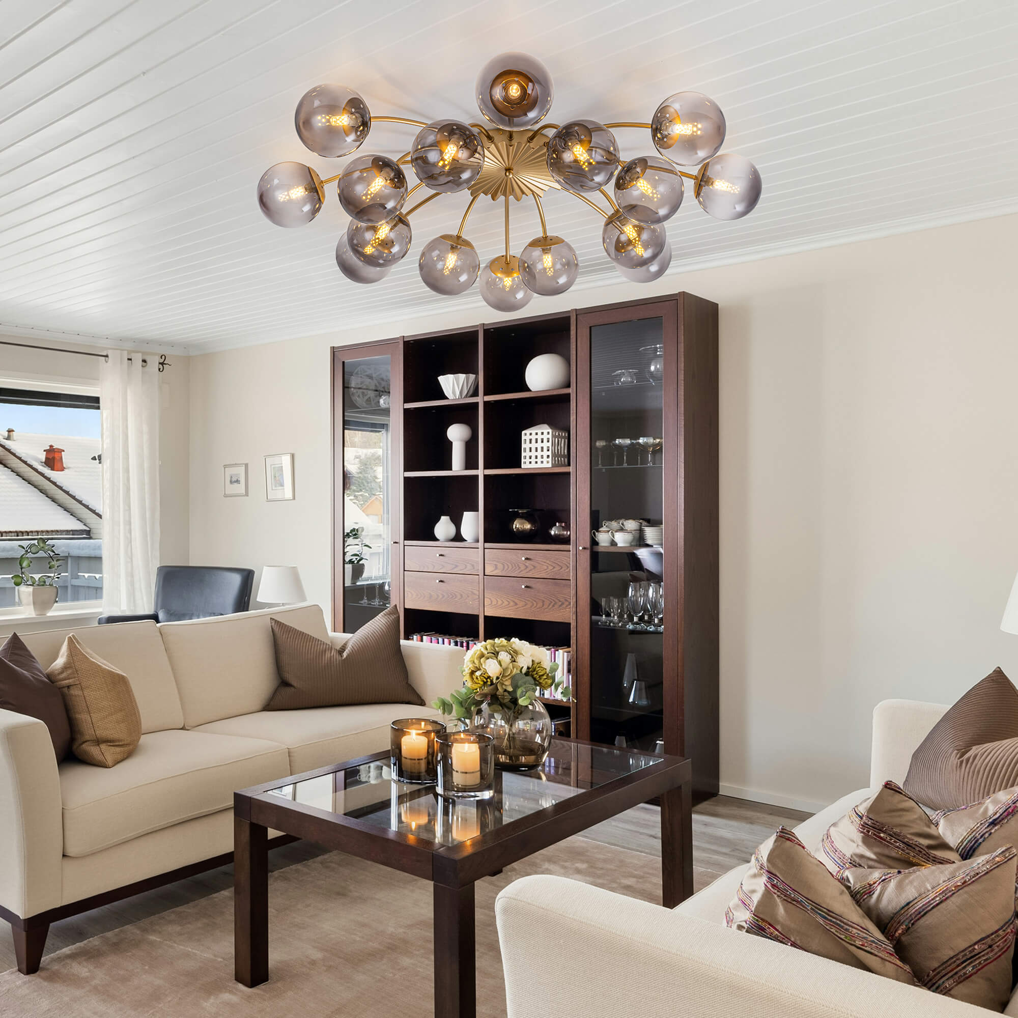 Modern Gray Bubble Globe Semi-Flush Mount Ceiling Light Brass Finish Zweitbild