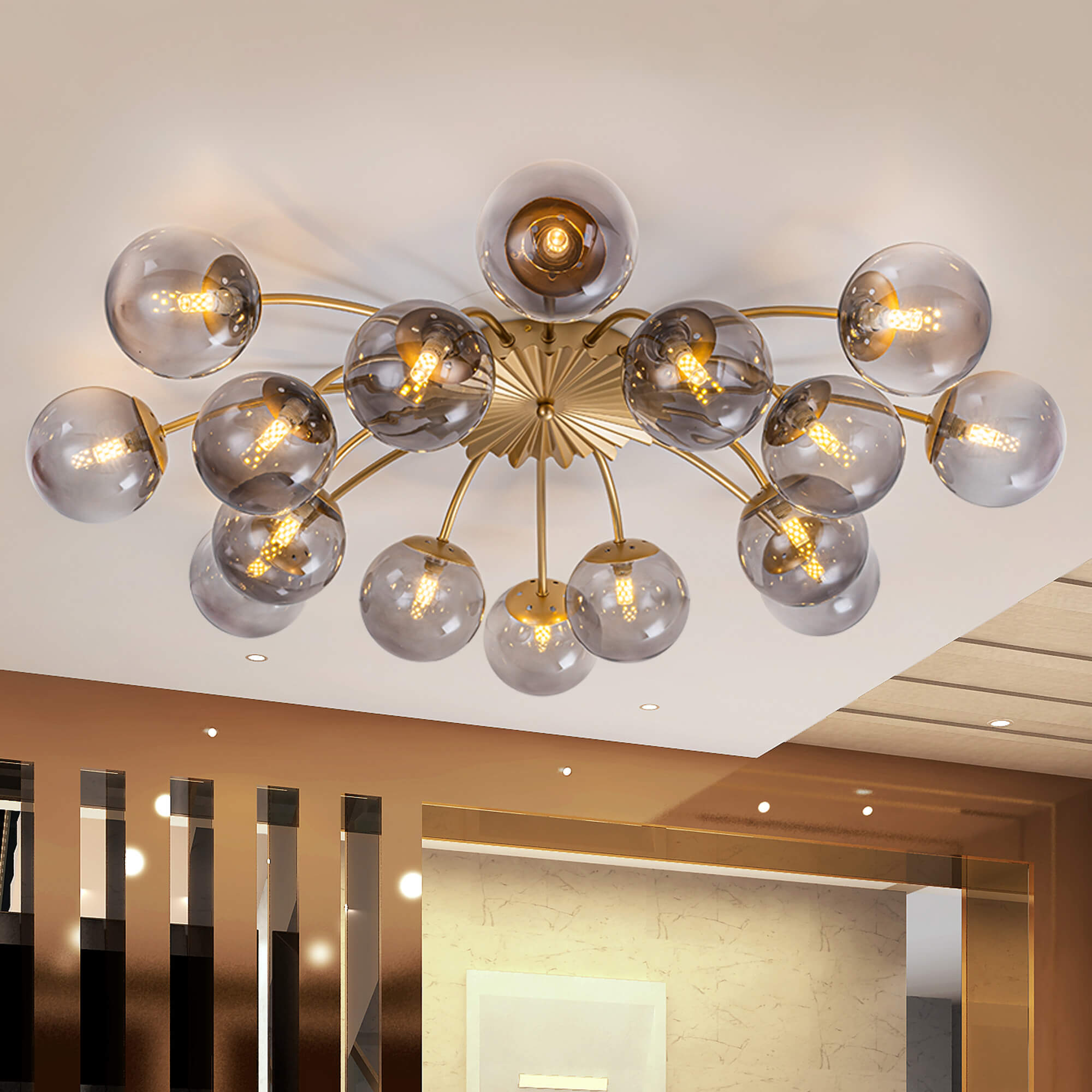 Modern Gray Bubble Globe Semi-Flush Mount Ceiling Light Brass Finish - BeyPan Hauptbild